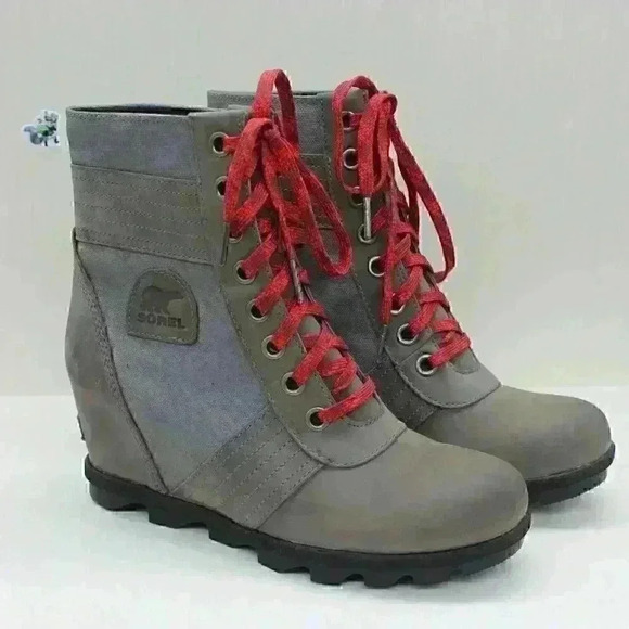 Sorel Lexie Women's Gray Leather Lace Up Wedge Boots Size US 10 - Picture 2 of 10